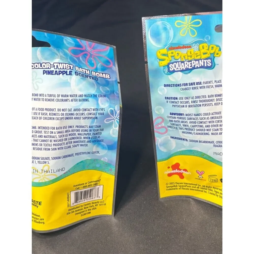 2 New SpongeBob SquarePants Color-Twist Pineapple Scented Bath Bomb